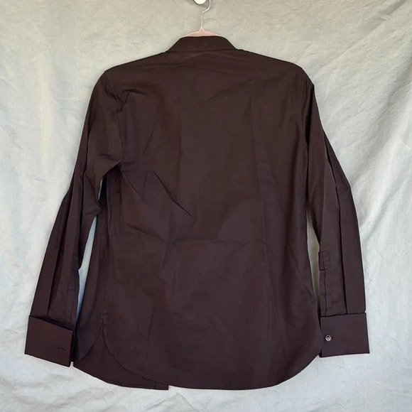 YSL EUC Yves Saint Laurent Rive Gauche Dark Purple Raw Hem Silk Blouse EU 36 - Picture 4 of 7